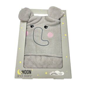MOON AND STARS Baby Bath Towel Gray Elephant 100% Cotton
